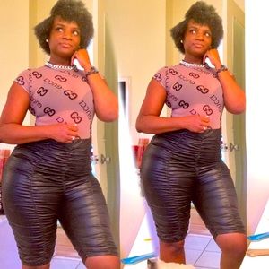 Black stack faux leather shorts